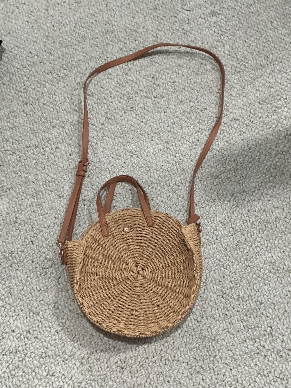 LC Lauren Conrad Round Woven Crossbody with Tan Trim